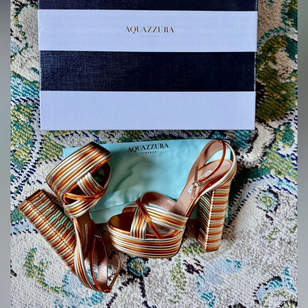 Aquazzura Sundance 140mm platform Metallic Gold and Bronze Heels - Picture 5 of 6